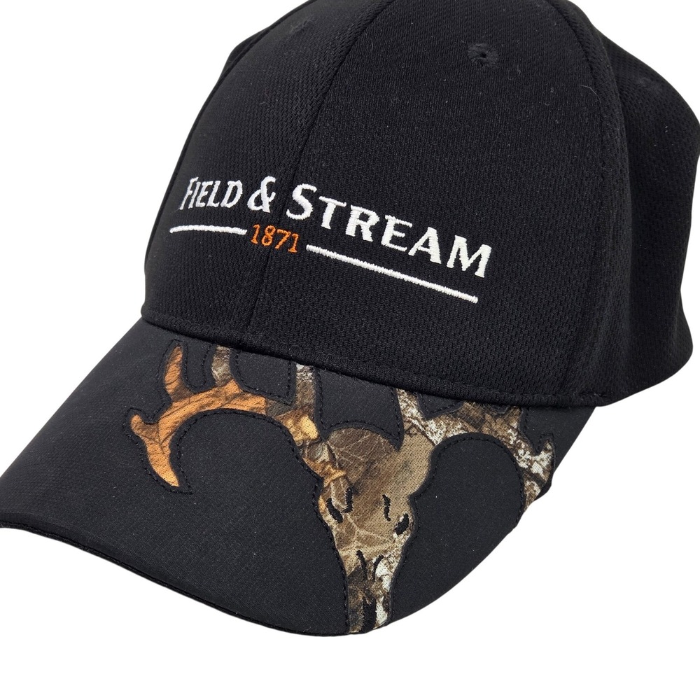 Field &‎ Stream Black Baseball Cap with Camo Antler Patch One Size Stretch